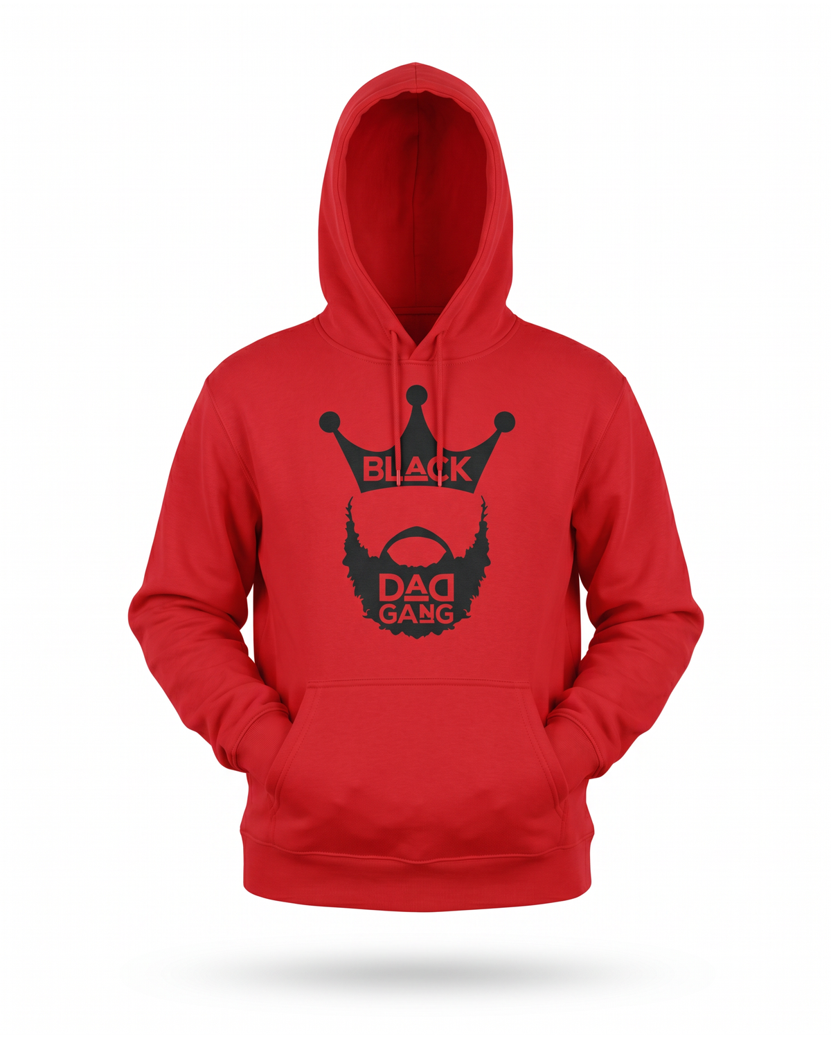 Red and black Dad Hoodie — studio mannequin view