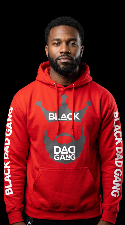 Red, Black and white Black dad gang hooded sweater — worn by a model