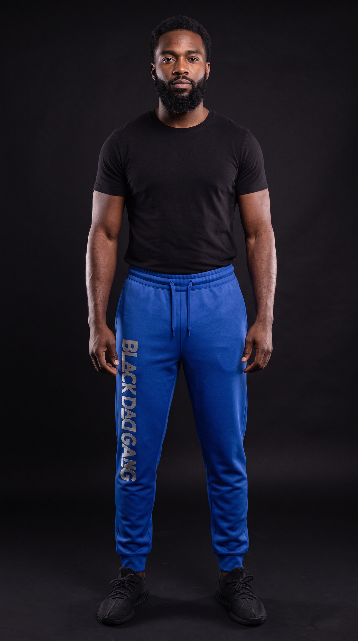 Royal Blue, Black and white jogger sweats — worn by a model