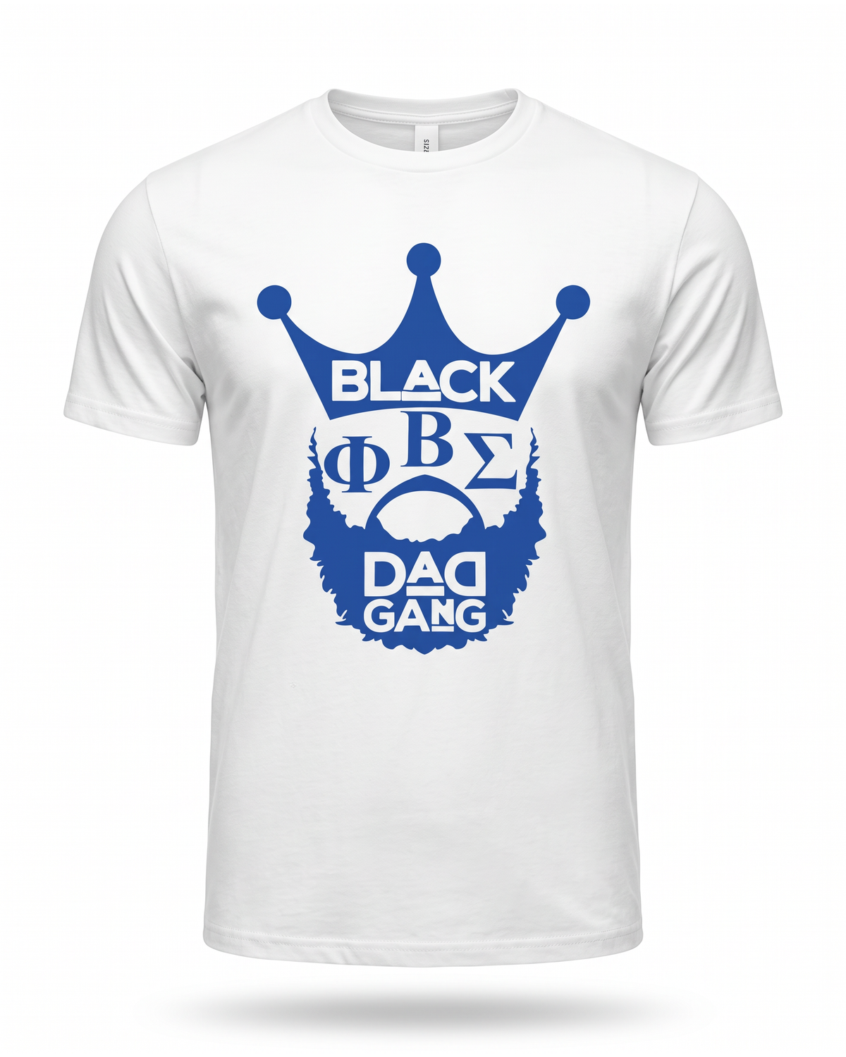 White and Royal blue Phi BETA SIGMA Tee shirt — studio mannequin view